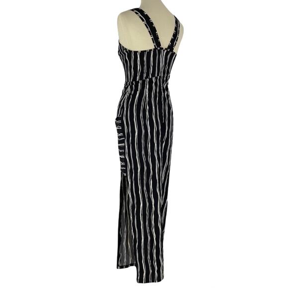 Lumier by Bariano XS Black White Striped Maxi Dress Open Side Sleeveless NWT - Picture 5 of 11